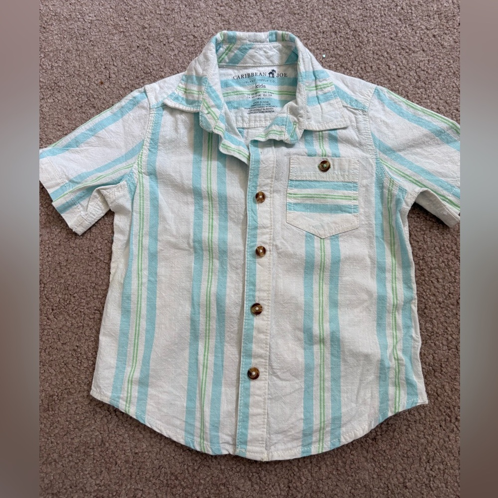 Caribbean Joe Kids Aqua and White Striped Button Down Shirt